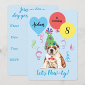 Birthday Party Balloons Bulldog Uitnodiging (Voorkant / Achterkant)