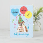 Birthday Party Balloons Bulldog Uitnodiging (Staand voorkant)
