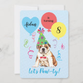 Birthday Party Balloons Bulldog Uitnodiging (Voorkant)