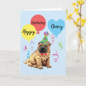 Birthday Party Balloons Chinese Shar-Pei Kaart (Gele Bloem)