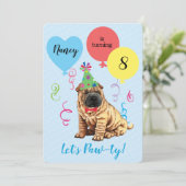 Birthday Party Balloons Chinese Shar-Pei Kaart (Staand voorkant)