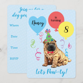 Birthday Party Balloons Chinese Shar-Pei Kaart