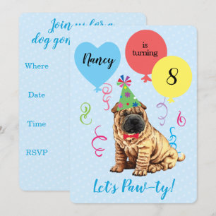 Birthday Party Balloons Chinese Shar-Pei Kaart