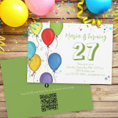 Birthday Party Balloons Confetti QR Code Facebook Kaart