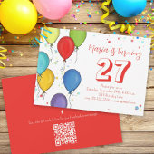 Birthday Party Balloons Confetti QR Code Facebook Kaart