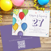 Birthday Party Balloons Confetti QR Code Facebook Kaart