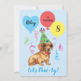Birthday Party Balloons Dachshund Kaart