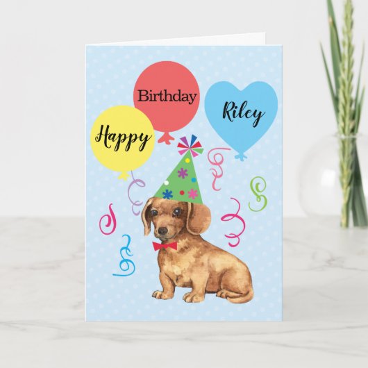 Birthday Party Balloons Dachshund Kaart (Voorkant)