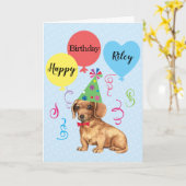 Birthday Party Balloons Dachshund Kaart (Gele Bloem)