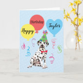 Birthday Party Balloons Dalmatian Kaart (Gele Bloem)
