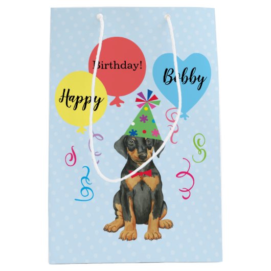 Birthday Party Balloons Doberman Medium Gift Bag Medium Cadeauzakje (Voorkant)