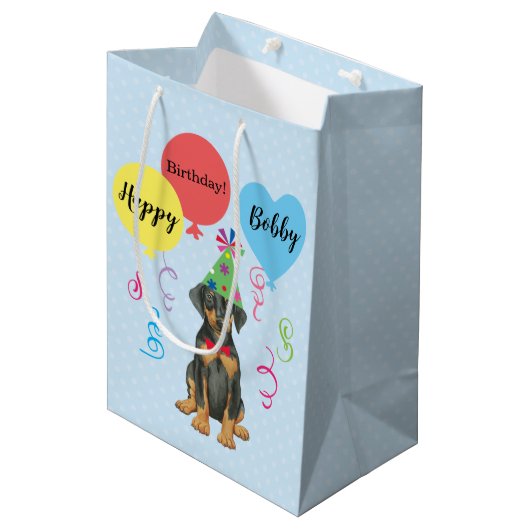 Birthday Party Balloons Doberman Medium Gift Bag Medium Cadeauzakje (Voorkant Gekanteld)