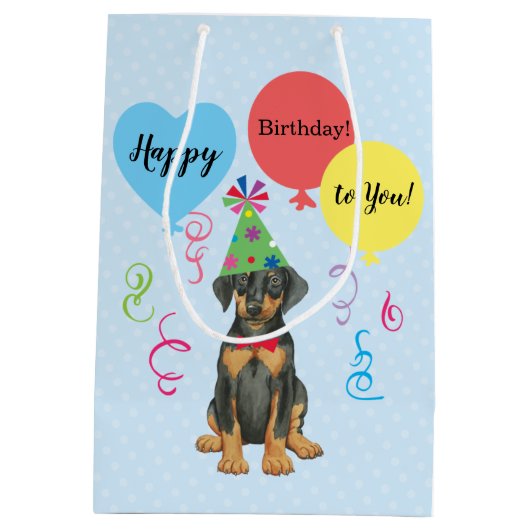 Birthday Party Balloons Doberman Medium Gift Bag Medium Cadeauzakje (Achterkant)