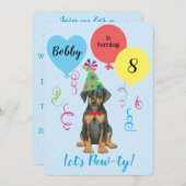 Birthday Party Balloons Doberman Uitnodiging (Voorkant / Achterkant)