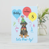 Birthday Party Balloons Doberman Uitnodiging (Staand voorkant)