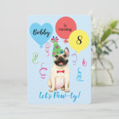 Birthday Party Balloons French Bulldog Invitation Kaart (Staand voorkant)