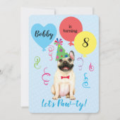 Birthday Party Balloons French Bulldog Invitation Kaart (Voorkant)