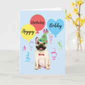 Birthday Party Balloons French Bulldog Kaart (Gele Bloem)