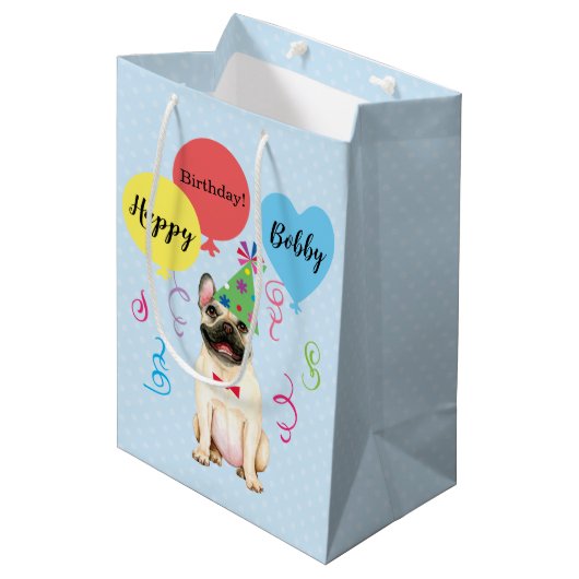 Birthday Party Balloons French Bulldog Medium Cadeauzakje (Voorkant Gekanteld)
