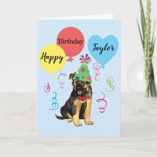 Birthday Party Balloons German Shepherd Card Kaart (Voorkant)