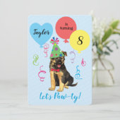 Birthday Party Balloons German Shepherd Invitation Kaart (Staand voorkant)