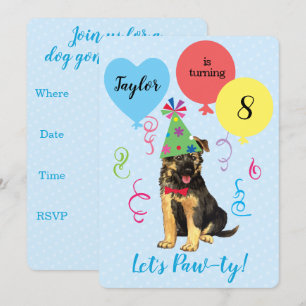 Birthday Party Balloons German Shepherd Invitation Kaart