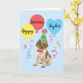 Birthday Party Balloons German Shorthaired Pointer Kaart (Gele Bloem)