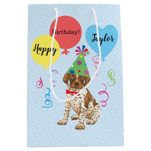 Birthday Party Balloons German Shorthaired Pointer Medium Cadeauzakje (Voorkant)