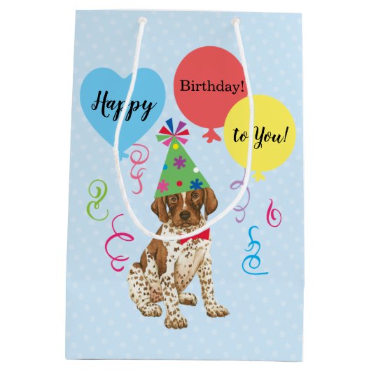 Birthday Party Balloons German Shorthaired Pointer Medium Cadeauzakje (Achterkant)