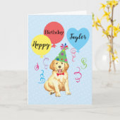 Birthday Party Balloons Golden Retriever Kaart (Gele Bloem)