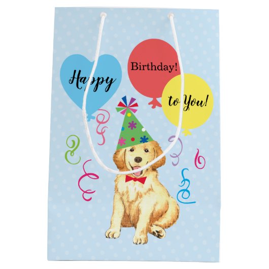 Birthday Party Balloons Golden Retriever Medium Cadeauzakje (Achterkant)