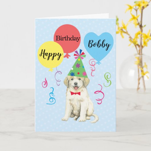 Birthday Party Balloons Great Pyreneeën Kaart (Gele Bloem)