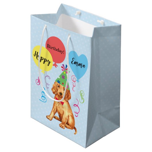 Birthday Party Balloons Irish Setter Medium Cadeauzakje (Voorkant Gekanteld)