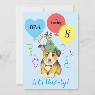 Birthday Party Balloons Pembroke Welsh Corgi Kaart