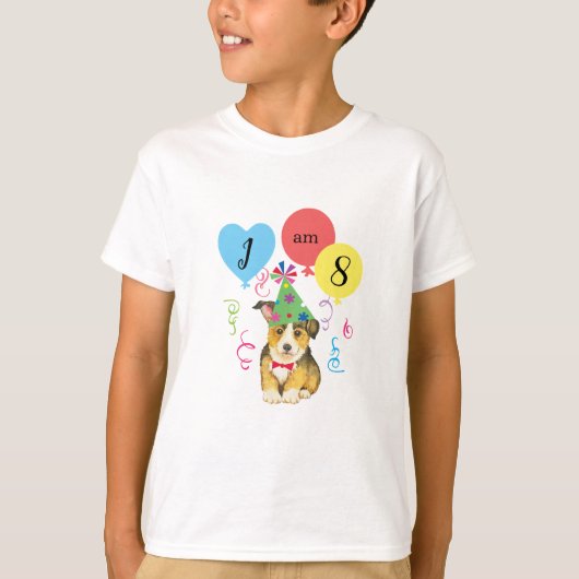 Birthday Party Balloons Pembroke Welsh Corgi T-shirt (Voorkant)