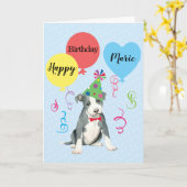 Birthday Party Balloons Pit Bull Terrier Kaart (Gele Bloem)
