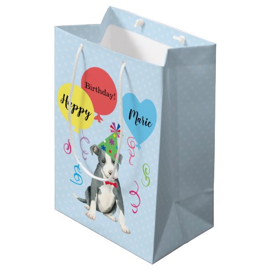 Birthday Party Balloons Pit Bull Terrier Medium Cadeauzakje (Voorkant Gekanteld)