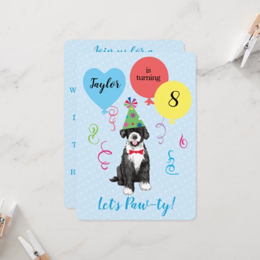 Birthday Party Balloons Portugese waterhond Kaart (Voorkant / Achterkant in situ)