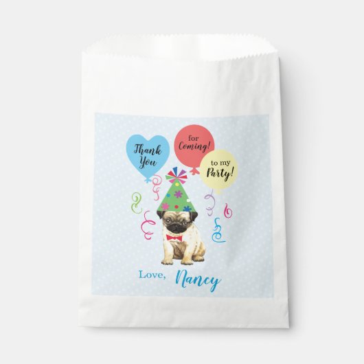 Birthday Party Balloons Pug Favor Bag Bedankzakje (Voorkant)