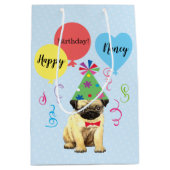 Birthday Party Balloons Pug Medium Gift Bag Cadeauzakje (Voorkant)