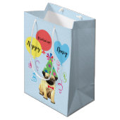 Birthday Party Balloons Pug Medium Gift Bag Medium Cadeauzakje (Voorkant Gekanteld)
