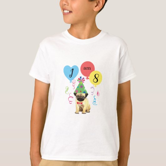 Birthday Party Balloons Pug T-Shirt (Voorkant)