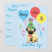 Birthday Party Balloons Pug Uitnodiging (Voorkant / Achterkant)
