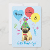 Birthday Party Balloons Pug Uitnodiging (Voorkant)