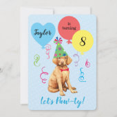 Birthday Party Balloons Vizsla Invitation Kaart (Voorkant)