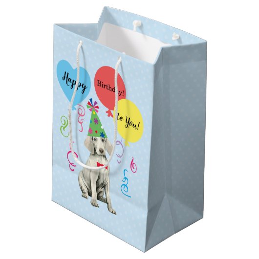 Birthday Party Balloons Weimaraner Medium Gift Bag Medium Cadeauzakje (Achterkant Gekanteld)
