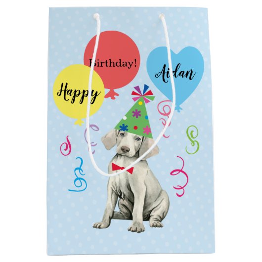 Birthday Party Balloons Weimaraner Medium Gift Bag Medium Cadeauzakje (Voorkant)