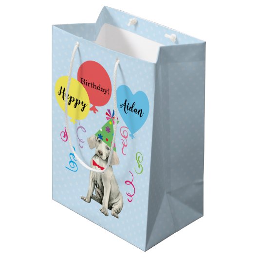 Birthday Party Balloons Weimaraner Medium Gift Bag Medium Cadeauzakje (Voorkant Gekanteld)