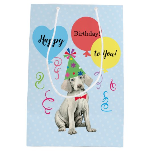 Birthday Party Balloons Weimaraner Medium Gift Bag Medium Cadeauzakje (Achterkant)