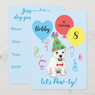 Birthday Party Balloons Westie Invitation Kaart